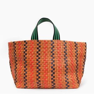 NWT Clare V Bateau Tote, Navy & Red Checker Woven pinstripe